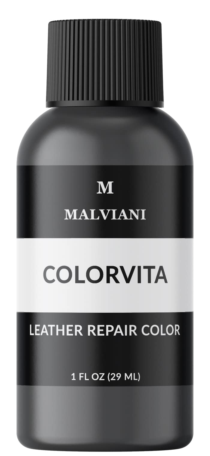 MALVIANI Leather Repair Color Restorer - Dark Gray - Repair Couch, Car Seat, Furniture, Sofa & Purse - 1 oz.