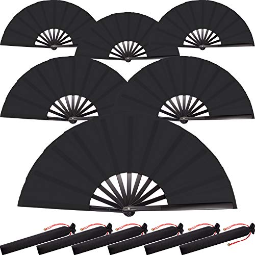 Maitys 6 Packs Large Clap Fans for Line Dancing Large Chinese Folding Hand Fans for Men and Women, Festival, Tai Ji, Kungfu, Martial Art, Gifts (Black)