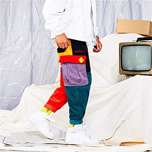 Astellarie Mens Hip hop Harem Pants Color Patchwork Streetwear Cargo Pants Casual Running Sport Drawstring Long Pants2