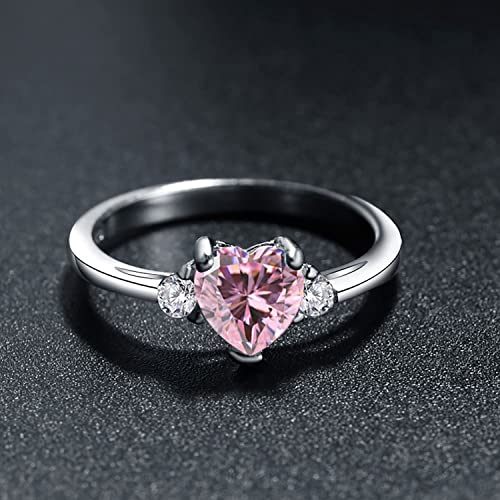 925 Sterling Silver Heart Shaped White Opal Engagement Promise Band Ring3