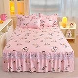 Surwin Romantisch Betthusse Bettrock für 45 cm Hohes, Spitze Alles Inklusive Spannbettlaken mit Rüschen, Elastische Gesteppt Tagesdecke, Mikrofaser Weiche Bettlaken Bett (Rosa,120x200cm)