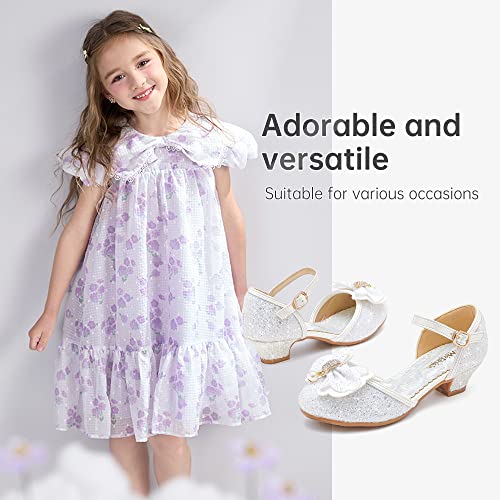 Motasha Girls Sandals Glitter White Toddler Sandals Size 7 Closed Toe High Heels With Bows Wedding Party Flower Girls Sandals(M7505 White 7) #TOP5