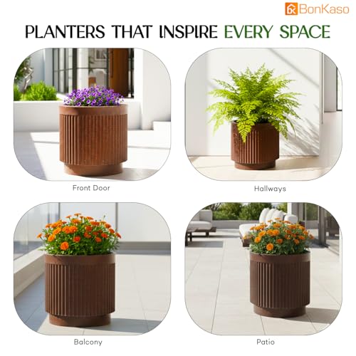 Image of Bonkaso 12 Inch Tokyo Plant Pot for Indoor & Outdoor Use | Lightweight Durable Polymer Flower Pot Gamla | UV & Weather Resistant Planter for Living Room, Balcony, Terrace & Garden (Antique Brown)
