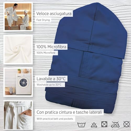 Nada Home Unisex Bademantel aus Mikrofaser für Damen und Herren – Fitness, Sport, Reisen – Mit Kapuze, Taschen und Gürtel mit Schlaufen – Schnell trocknend, leicht und platzsparend