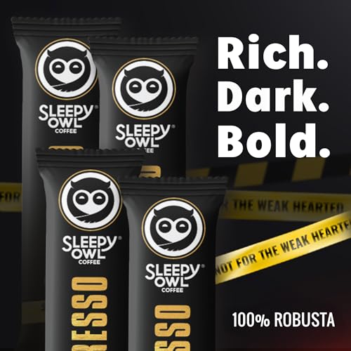 Image of Sleepy Owl Xpresso Instant Coffee Sachets | Pack of 75 | Dark Roast Intense Java Flavor | Bold & Strong | Convenient On-The-Go Sachets
