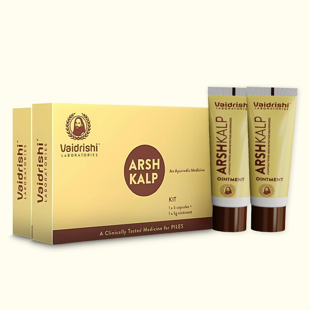 VAIDRISHI Arshkalp Kit for Natural Relief from Piles & Fissure | Controls Bleeding & Inflammation | 100% Ayurvedic & Herbal | Pack of 2 | 12 Capsules + 12g Herbal Ointment-picture-27