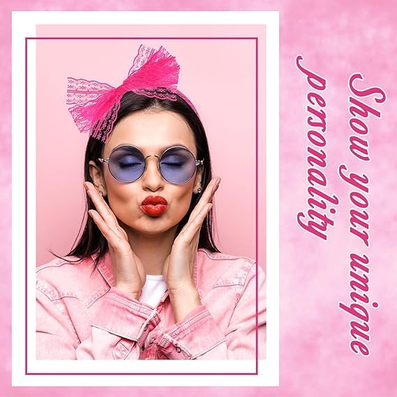 Miniatura 7 de 2 diademas de lazo de encaje rosa con lazo elástico de los años 80 con encaje retro rosa lazo accesorios para el cabello para mujeres y niñas