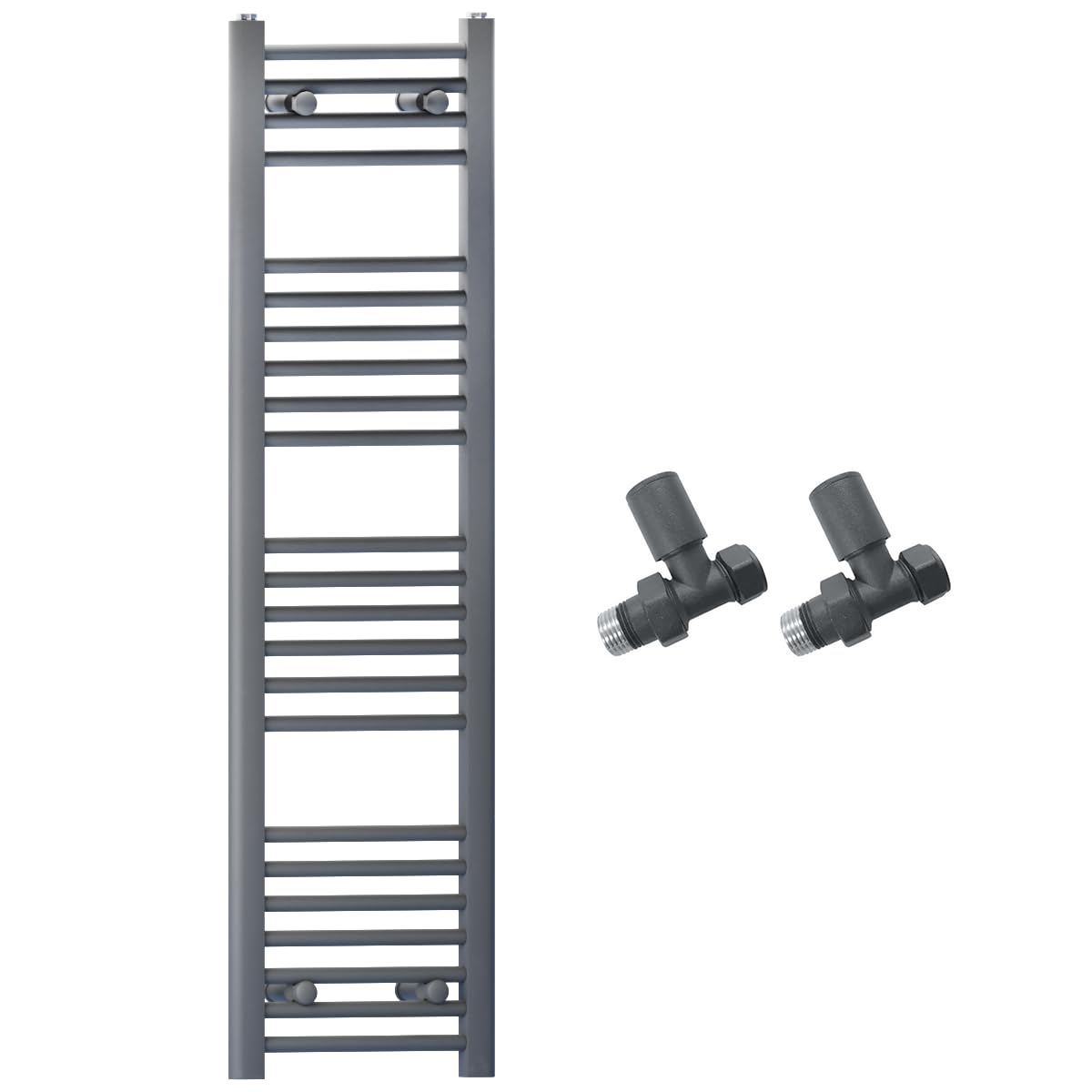 400mm Wide Straight Anthracite Grey Heated Bathroom Towel Rail Radiator with Valves for Central Heating UK 523W (with Straight Valves, 400 x 1200 mm (h))
