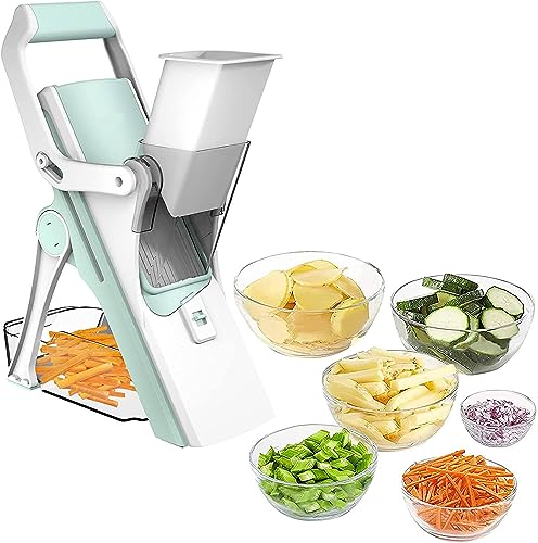 Cortadora de verduras, 5 cuchillas ajustables para zanahorias de patatas.Cortador de cortador manual con función de chip Julienne.Herramienta de preparación de alimentos compacta para uso doméstico en