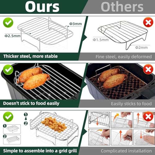 Ninja Air Fryer Replacement Parts Guide (Baskets Trays Racks) 2 HONYAO Air Fryer Rack for Ninja Dual Basket Airfryer, 2pcs DZ201/DZ401/DZ550 Accessories Rectangle Stackable Stainless Steel Grill Racks