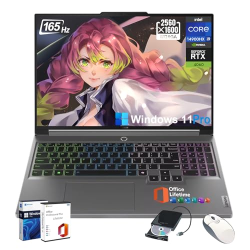 Image of Lenovo Legion Pro 5i Gaming Laptop - Intel 24-core i9-14900HX | 16 inch IPS WQXGA 165Hz Display | GeForce RTX 4060 | 64 GB DDR5, 1 TB SSD | Backlit KB | Win 11 Pro | w /MS Office Lifetime, Free DVD Drive
