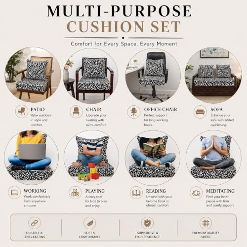 Image of Multipurpose 60x60x8 CM Woven Fashionable High Densitiy Foam Cushion Set for Floor, Patio, Chair and Balcony Garden Seating - Black & White Animal Set, Big Size Set - 24x24x3 Inch