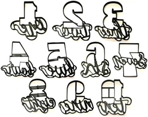 NUMBERS WITH WORDS 1 ONE THROUGH 10 TEN DETAILED NUMBERS SET OF 10 COOKIE CUTTERS MADE IN USA PR1157