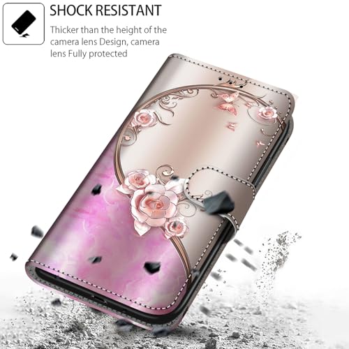 Étui portefeuille Samsung A57 en cuir PU rose avec béquille
