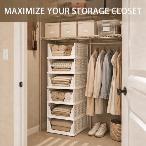 Pinkpum 6 Pack Closet Organizer Storage Bins Stackable Plastic Drawer Shelf - image 6
