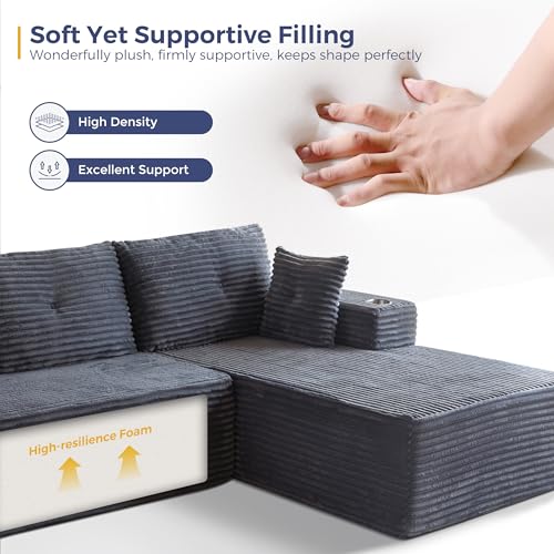 Image of MAXYOYO Modular Sectional Couch with L-Shape Chaise and Loveseat, Modern Boneless Couch for Living Room, Oversized Sofa with Deep Seat, No Assembly Required, Dark Grey