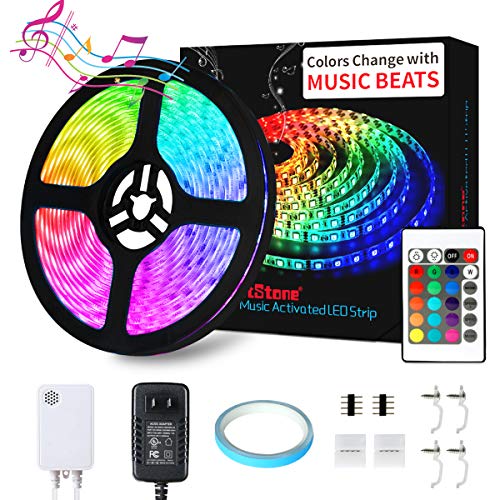 LED Strip Lights Music - DotStone Waterproof RGB LED Light Strip Kit 16.4ft