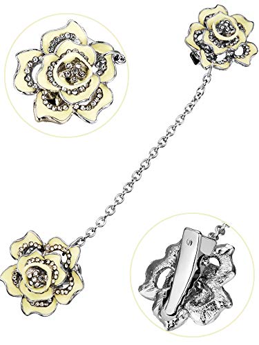 Gejoy 2 Pieces Rose Sweater Shawl Clips Cardigan Flowers Collar Dresses Clip with Chain for Women Girls (style Set 2)4