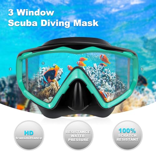 Image of Adult Pano 3 Scuba Diving Mask, Tempered Glass Snorkel Mask Anti-Fog Swim Mask No Leakage Swim Goggles with Nose Cover Snorkeling Gear for Snorkeling, Freediving, Swimming