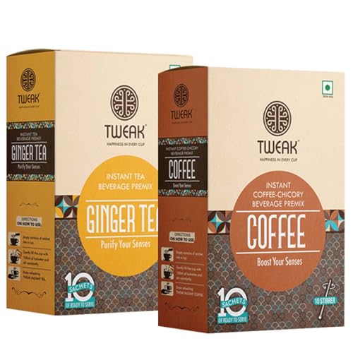 Image of TWEAK Instant Premixes Sachet Combo (16g x 10 Sachets in One Pack) | Premium Blend & Rich Aromatic Adrak Chai Coffee & Ginger Tea Premix Perfect for Vending Machine BlackCoffee /Tea Lovers