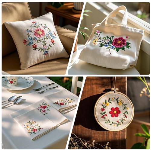 Image of 12-Piece Embroidery Kit,Embroidery Cotton Fabrics 11.8 by 11.8-inch Squares 6 Pcs 6 Color with 6 Water-Soluble Pens for Crafting & Decoration Embroidery Projects and Upholstery