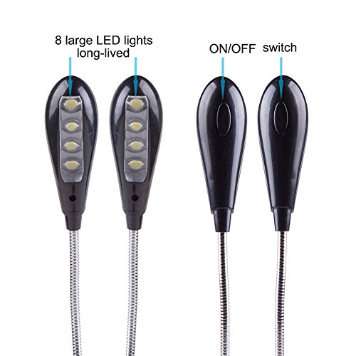 Soondar® Multipurpose Gooseneck 8-Led Reading Light Batteries Powered & Usb Or Ac Power Clip-On Book Led Lamp For Bed & Music Stand Light With Adjustable Long Arm With 2 Head, Bright White Light #TOP2