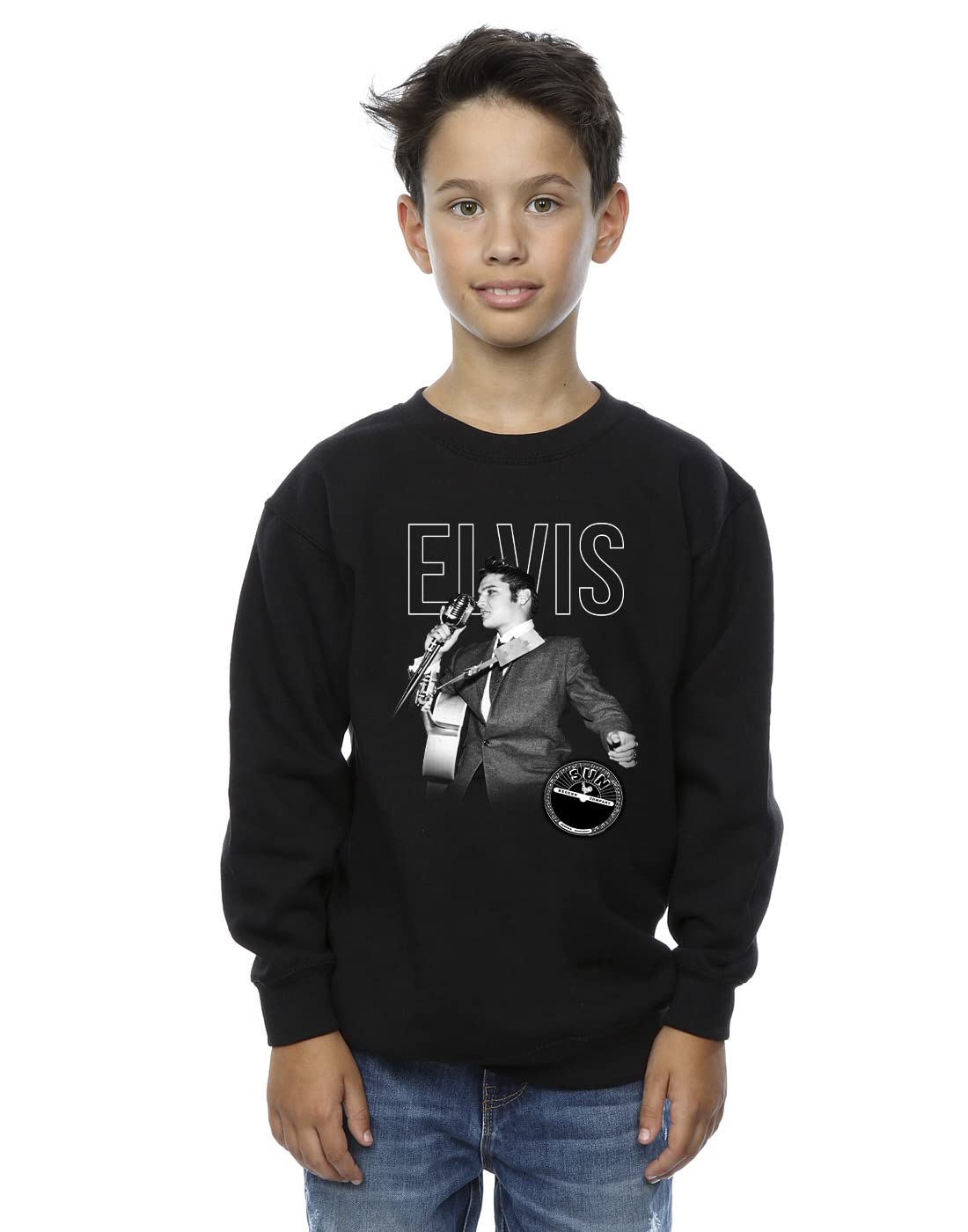 Absolute Cult Boys Black Elvis Logo Portrait Sweatshirt 3-4 Years
