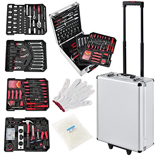 Juskys Werkzeugkoffer gefüllt Set 1001-teilig – Werkzeug-Trolley fahrbar mit Rollen und Teleskopgriff – Aluminium Werkzeugkasten Werkzeugkiste silber 1 Juskys Werkzeugkoffer gefüllt Set 1001-teilig – Werkzeug-Trolley fahrbar mit Rollen und Teleskopgriff – Aluminium Werkzeugkasten Werkzeugkiste silber