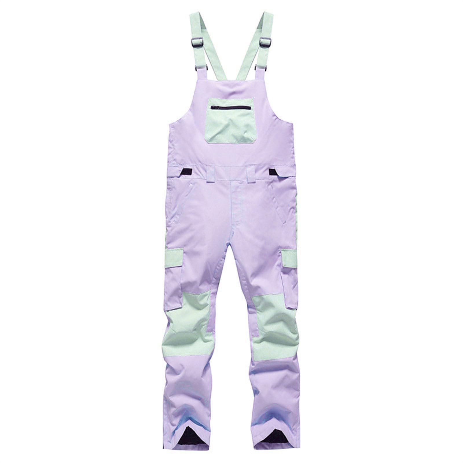 Overol de esquí impermeable cómodo resistente al viento, overol transpirable, traje de esquí atlético, pantalones de esquí térmicos para mujer, con bolsillos en el pecho, overol térmico con múltiples