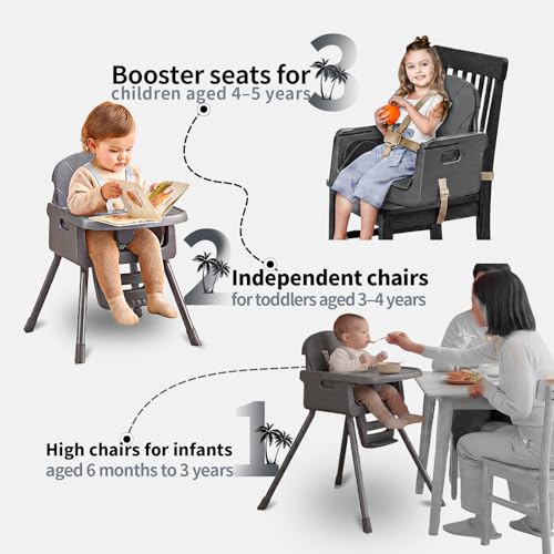 Image of 3-in-1 High Chair for Babies and Toddlers, Infant to Toddler Seating&Dining | Easy Clean Convertible Portable Dishwasher Tray 5-Point Harness Stable Non-Slip Feet Waterproof Seat Pad Black