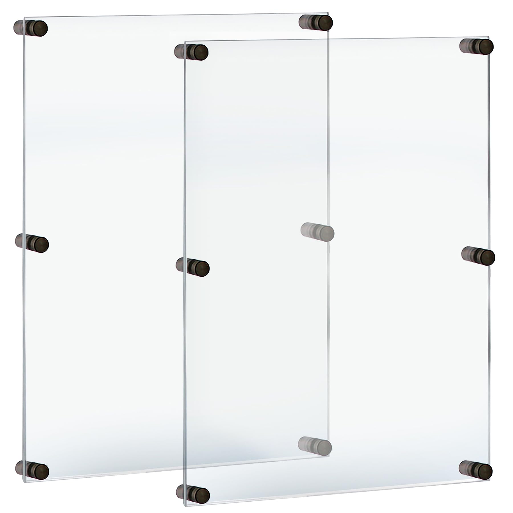 105536-BLK-2PK Floating Acrylic Wall Frame with Black Hardware Stand Off Caps, Clear Hanging Photo Frame Display Mount with Frameless Border, for Large Prints, 24" x 36", Black (2-Pack)