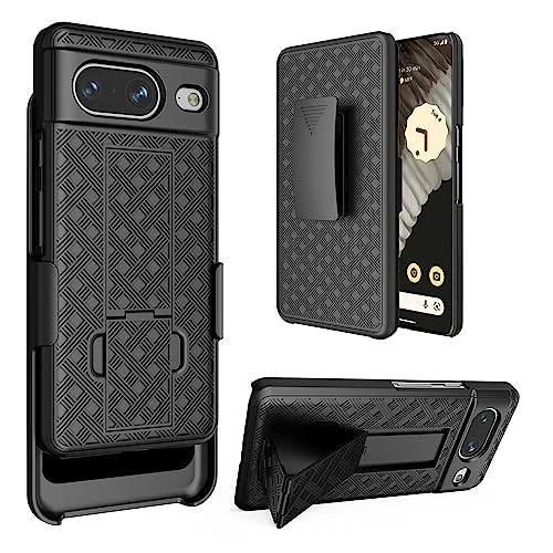 HIDAHE Google Pixel 8 Case Holster, Google Pixel 8 Cover, Swivel Belt Clip Kickstand Holder, Slim Rugged Full Body Armor Shell Protective Pouch Cover for Google Pixel 8 2023 Release, Black