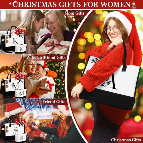 YOOLIFE-Christmas-Gifts-for-Women-Birthday-Gifts-for-Women-Initial-Monogram-Beach-Tote-Bag-with-Makeup-Bag-Gifts-for-Women-Birthday-Gifts-for-Women-Her-Mom-Teacher-Friend-Female-Sister-Bridesmaid-A