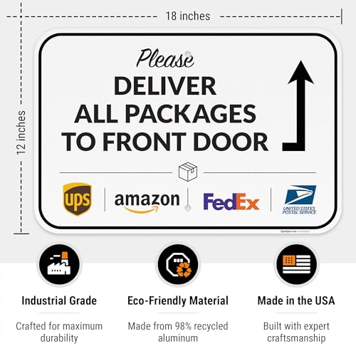 Image of Package Delivery Sign, Delivery Instructions All Package Front Door Sign, | 12x18 Inches, 3M EGP Reflective .063 Aluminum, Made in USA by Sigo Signs