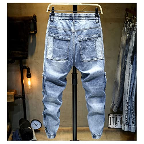 Jean bleu clair denim stretch style haren décontracté avec cordon de serrage - 4
