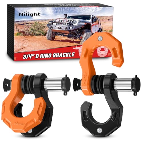 Image of Nilight 2 Pack 3 /4 inch D-Ring Separate Shackle with 7 /8 inch Lock Pin 45,000 lbs Break Strength, Off Road Recovery Shackle with Isolators Washers for Use with Tow Strap, Winch, Truck Vehicle (Black&Orange)