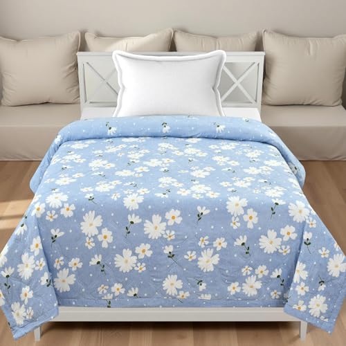 Image of IVAZA Luxury Ultrasonic Punch AC Comforter Blanket - Quilted Microfiber Floral Pattern, Lightweight Breathable All‑Season Blanket for Bedroom, Travel (Singled Bed,228x152 CM) (Soft Sky Blue)
