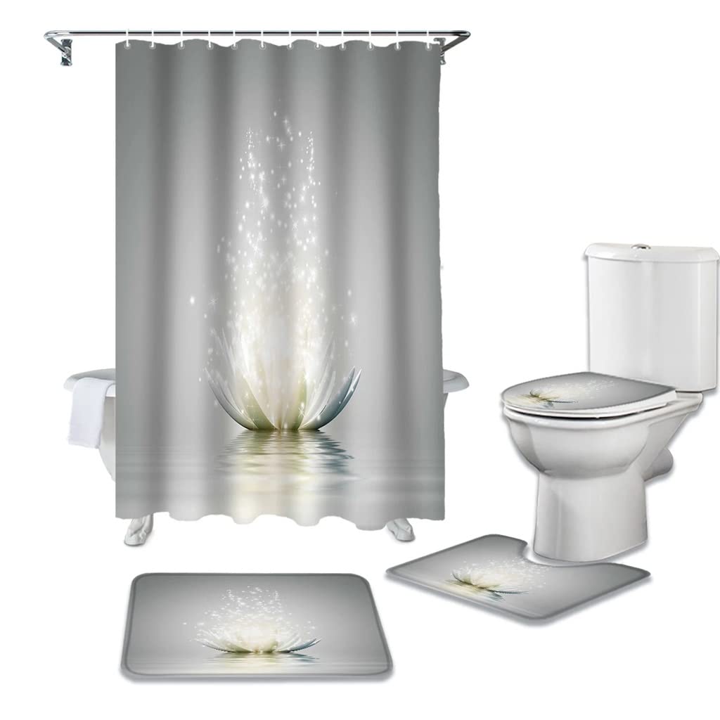 MOBYGKFY Shower Curtain Sets Non-Slip Rugs Toilet Lid Cover Bath Mat Bathroom Curtains
