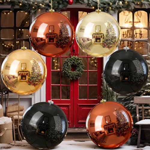 Zubebe 4 Pcs 8" Christmas Ball Ornaments, Copper Gold
