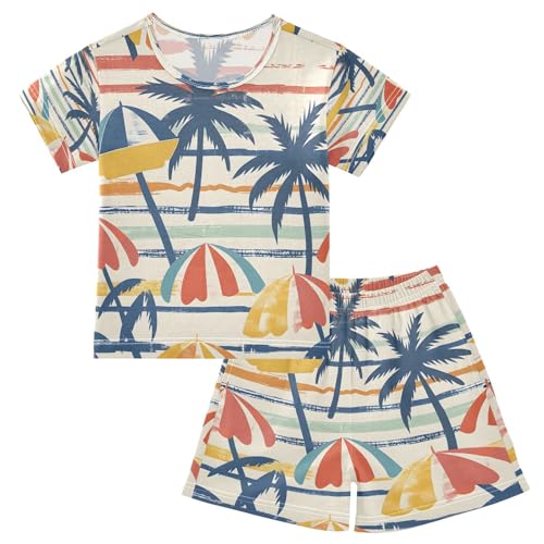 senya Short Sleeve Pajamas Sets Summer Cotton Sleepwear Coconut Trees Summer Umbrellas