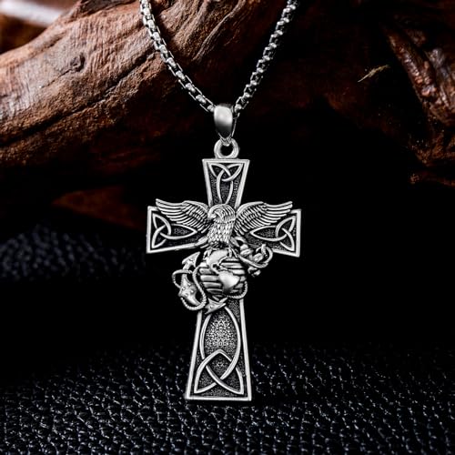 Marines Cross Necklace for Men 925 Sterling Silver Marines Pendant Celtic Birthday Jewelry for Husband Father3
