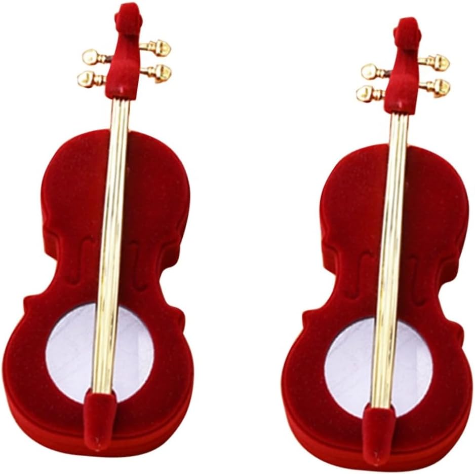 CALLARON 2pcs Creative Violin-shaped Jewelry Box for Rings and Earrings Portable Travel Organizer Elegant European Design Red Cushioning for Protection for Special Occasions and Daily Use