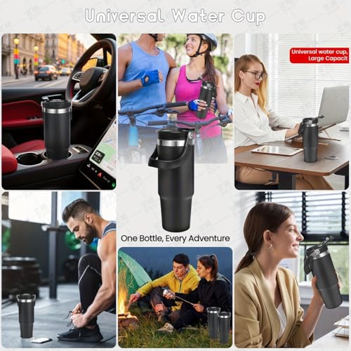 Image of 900ml Tumbler with Handle and Straw Stainless Steel Double Wall Insulated Tumblers Cup, Coffee Mug Travel Icold up 17h - Hot 12h Tumbler for Car Office Gym Travel (White)