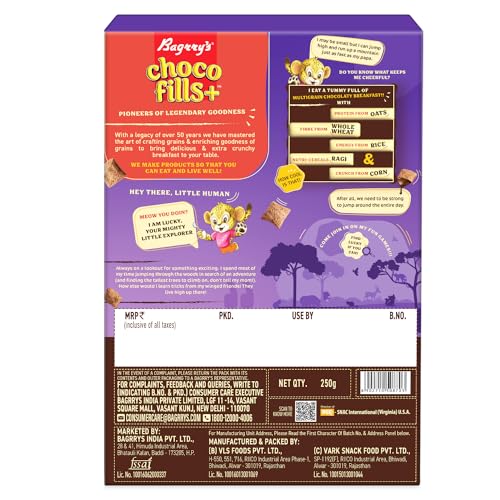 Image of Bagrrys Choco Fills Plus | 5 Grain Goodness | Ragi Advantage | Source of Fibre | Kids Cereal | Choco Fills, 250 g Box