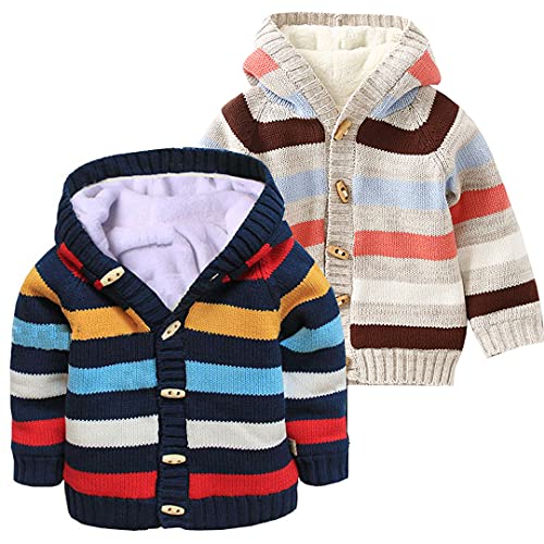 Kids Cardigan Sweater Toddler Boy Kids Rainbow Fleece Lined Warm Knit Sweater2