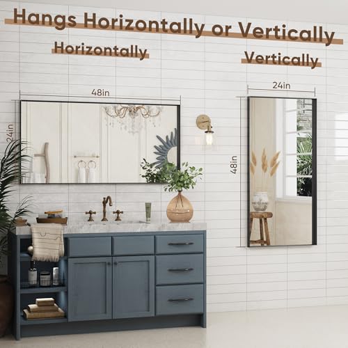 Black Bathroom Mirror 4 Rectangle Mirror with Metal Deep Frame, Wall Mirrors for Over Sink, Vanity, Bedroom, Bathroom, Hangs Horizontally or Vertically