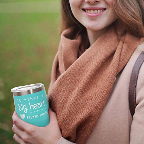 Aozita Teacher Appreciation Gifts - Teacher Gifts For Women Wine Glass Tumbler - It Takes A Big Heart To Help Shape Little Minds - Best Teacher Gifts From Student - Mint, 12 Oz #TOP6