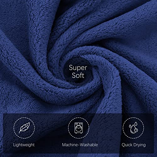 Tenstars Luxury Silk Hemming Towel Set - Light Thin Quick Drying - 2 Bath Towels 2 Hand Towels 2 Washcloths - Ultra Soft Microfiber Towel For Bath Fitness, Sports, Yoga, Travel (Navy Blue 6 Pieces) #TOP6