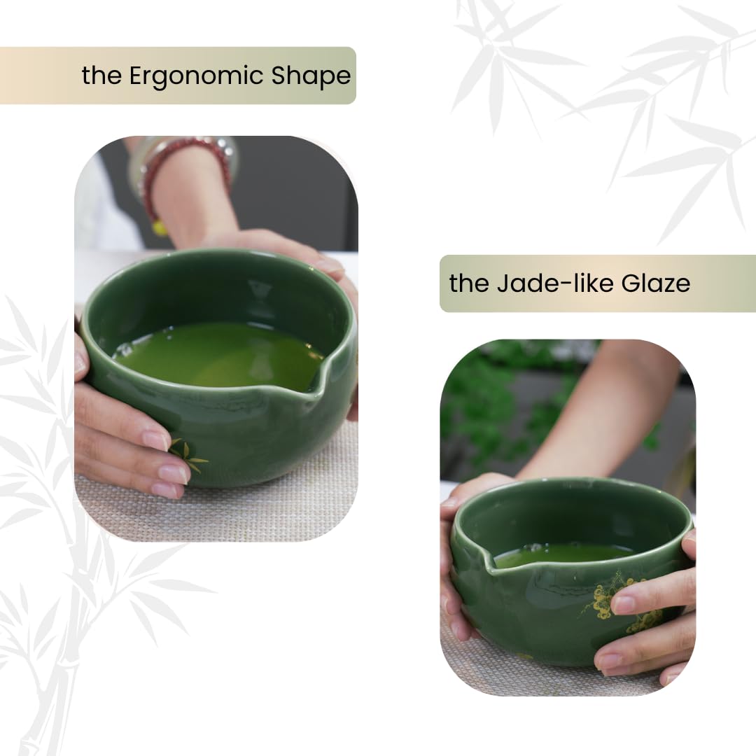 Juego de batidor de matcha, cuenco de cerámica con boquilla, batidor y soporte para matcha, cuchara y cuchara de bambú, soporte para cuchara, tamiz, toalla, kit completo de 8 piezas para