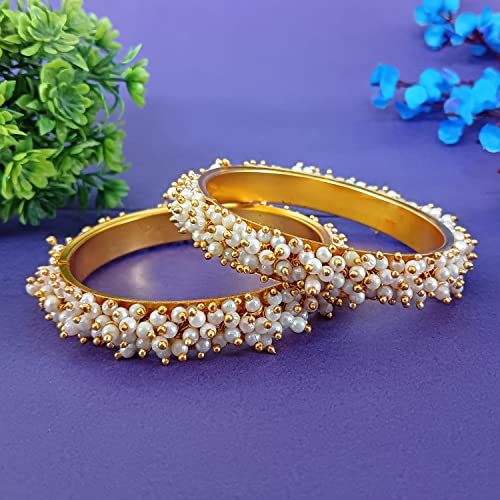 Efulgenz Pearl Bangles for Women Indian Bangles Pearl Bollywood Jewelry Beaded Bracelets Faux Pearl Bracelet Bangle Set Wedding Fashion Jewelry2